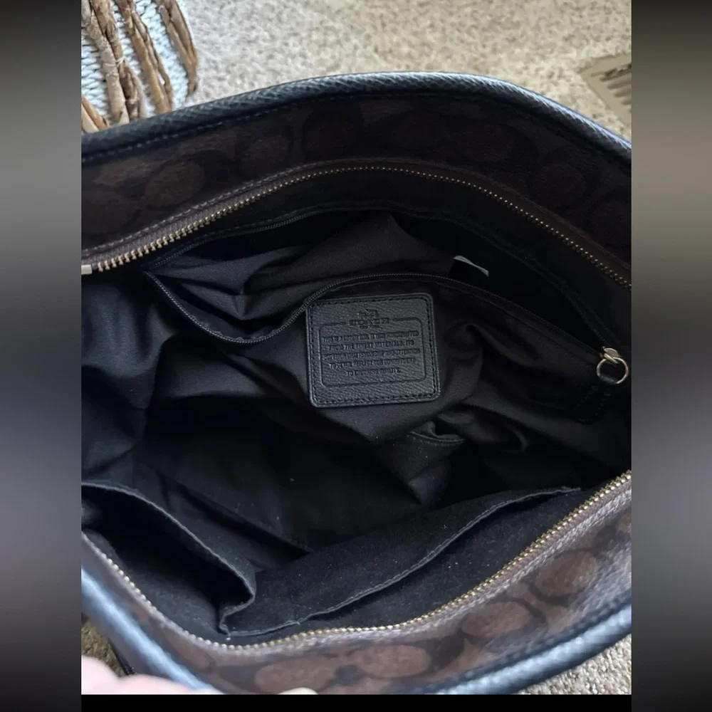 Coach Zip Top Tote Bag In Signature Canvas Black/Walnut/Gold 
Style code -F34603 - Picture 8 of 14